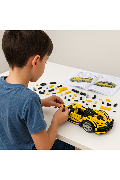 OEM DIY yellow car model with 422 Building Block Car pieces