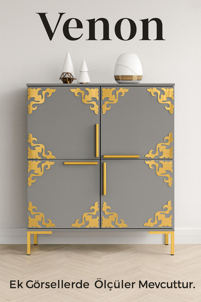 VENON 4 Adet Dekoratif Yapışkanlı Mobilya Dolap Süsü Bordür Köşe Aynalı Pleks...