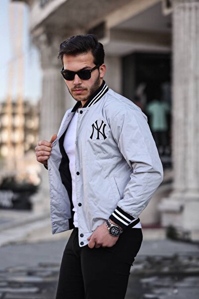 comstar Men's Printed Snap Fastener Gray College Windbreaker & Raincoat