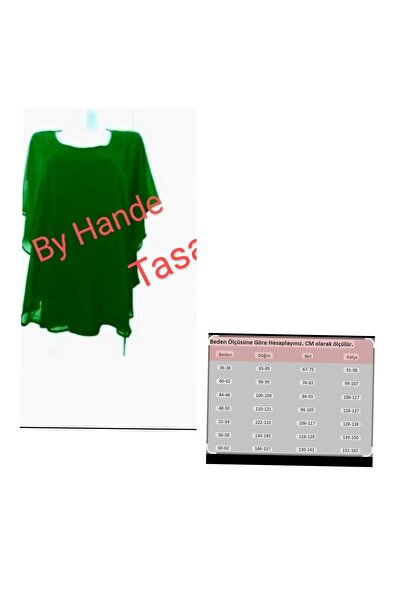 BY HANDE TASARIM Women's Emerald Green Loose Chiffon Blouse