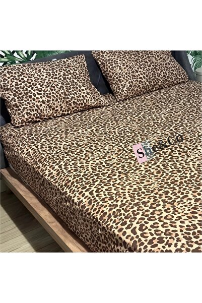 She&Co Double Oversized Elastic Sheet Set of 2 Pillowcases - New Leopard (180X200 cm 30 cm)