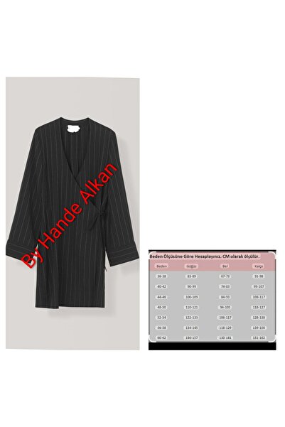 BY HANDE TASARIM Γυναικείο μαύρο ριγέ φαρδύ μπουφάν