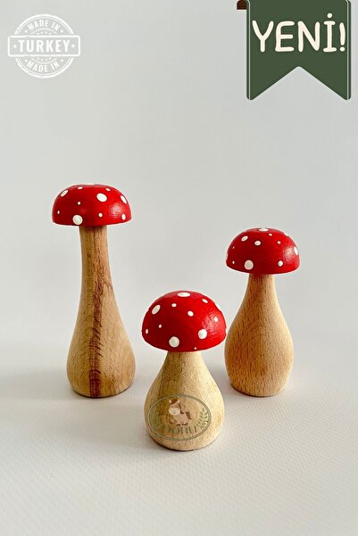 DORU Waldorf 3'lü Minik Doğal Organik Ahşap Mantar Oyuncak Seti Dekor Fotoğra...