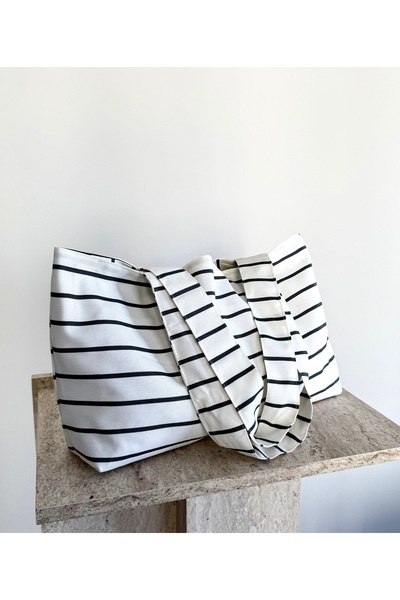 LUNAFEL Anthracite Striped Canvas Handbag Shoulder Bag - Waterproof Fabric - Tote Cloth Handbag and Shoulder Bag