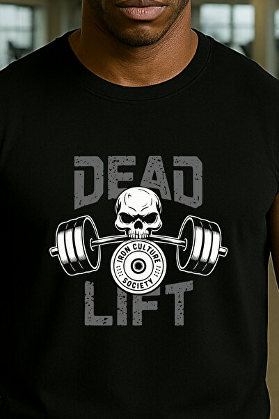 BESSA Ανδρικό μπλουζάκι Deadlift με τύπωμα Μαύρο oversized Βαμβακερό αμάνικο μπλουζάκι/σουλάκι