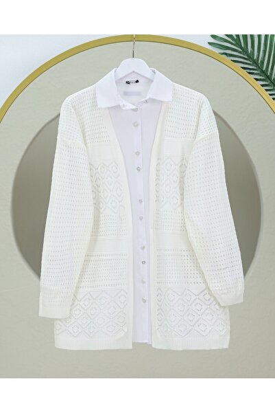 Modamorfo Openwork Seasonal Knitwear Cardigan - Ecru