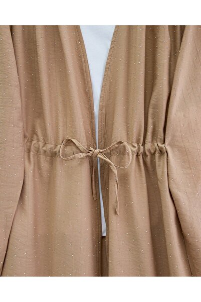 Modamorfo Kimono Suit with Tunnel Laces and Stoned Wide Leg Trousers - Mink