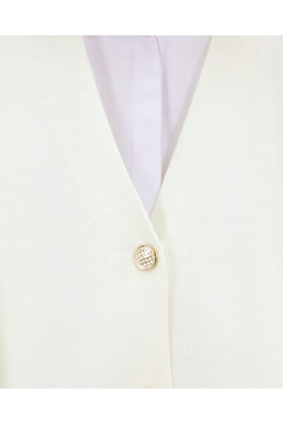 Modamorfo V-подібний комір на ґудзиках, оверсайз трикотажний кардиган - Екрю