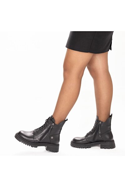 TwoEgoist حذاء نسائي أنيق من الجلد الطبيعي بسحاب مزدوج ونعل سميك