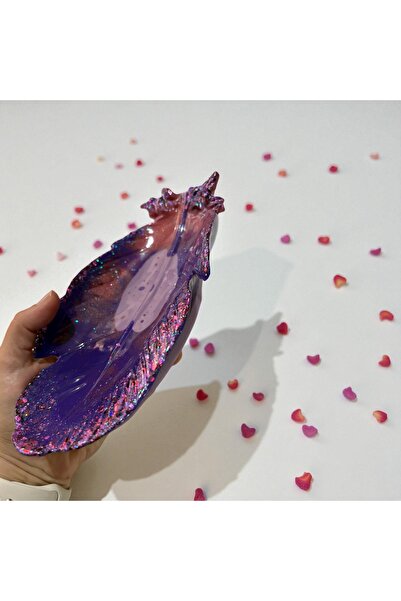 Pelince Epoxy Handmade Feather Serving Tray | Jewelry Tray & Keychain Organizer | 24 cm