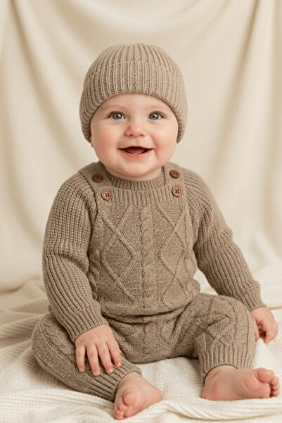 Babily Adjustable Strap Thessaloniki Knitted Hat Knitwear Jumpsuit Salopet Baby