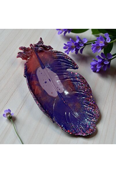 Pelince Epoxy Handmade Feather Serving Tray | Jewelry Tray & Keychain Organizer | 24 cm
