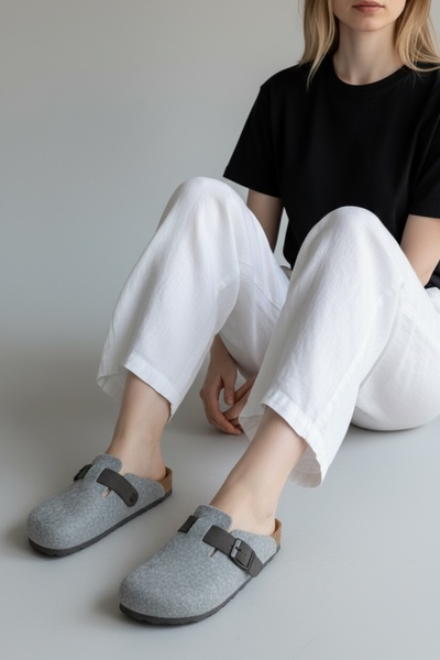 Land of Cork Anatomické unisexové pantofle Sabo s korkovou podrážkou z vlněné plsti