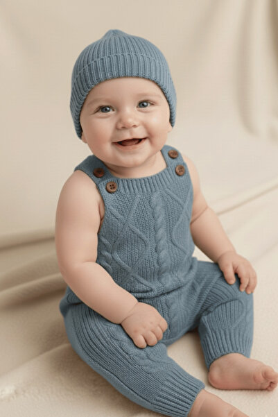 Babily Adjustable Strap Thessaloniki Knitted Hat Knitwear Jumpsuit Salopet Baby