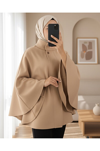 Modamorfo Single Button Belted Poncho - Mink