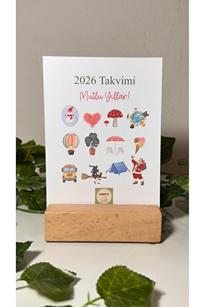 Handeto Kraft 2026 Takvim, Ahşap Tabanlı Masa Takvimi, 2026 Masa Takvimi, Yılbaşı Hediyesi Yeni Yıl