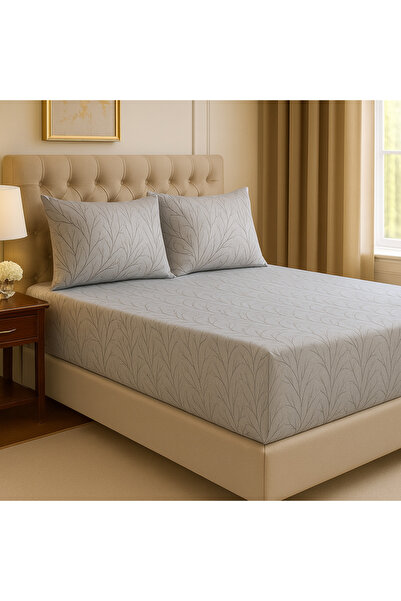 uykulife home collection Uykuli̇fe Gray Black Branch Pattern Single Person Fitted Sheet Set