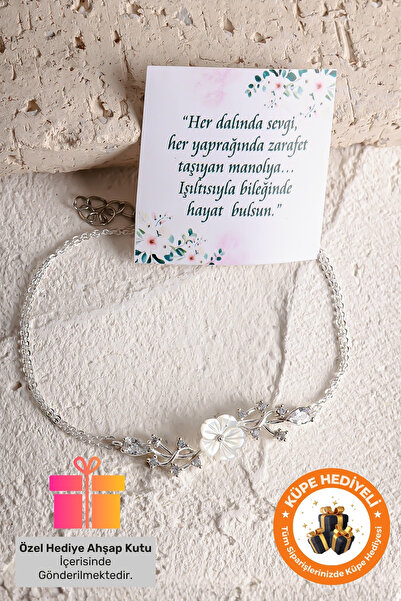 ernsilver Özel Hediye Kutulu Manolya Sarmaşık Bileklik 925 Ayar Gümüş Kaplama...