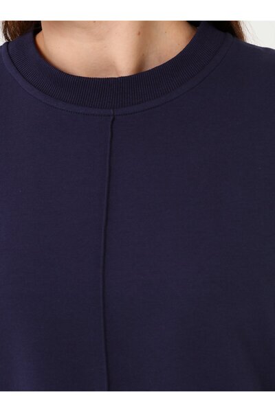 ALİA Ribbed Stitch Detail on the Front Tunic & Pants Sports Plus Size Set - Navy Blue -