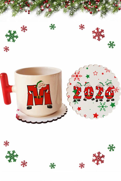 Öz Kupa Yeni Yıl Christmas Yılbaşı Özel Seri M Harfli Kırmızı T Kulp Lüks Fin...