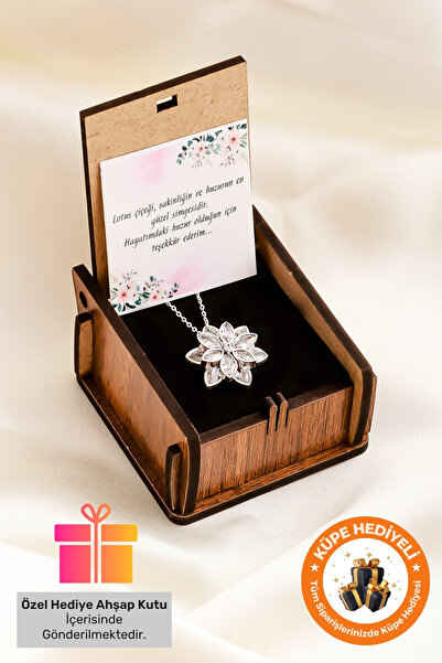 ernsilver 925 Ayar Hediye Kutulu Beyaz Lotus Çiçeği Yılbaşı Hediyesi Gümüş Kaplama Şık Kadın Kolye