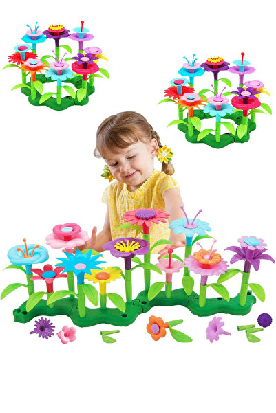 BubbyPlay 52 Parça Çiçek Bahçesi Yapım Seti Tak Çıkar Blok Oyuncak Montessori STEM Zeka ve El Becerisi Hediye