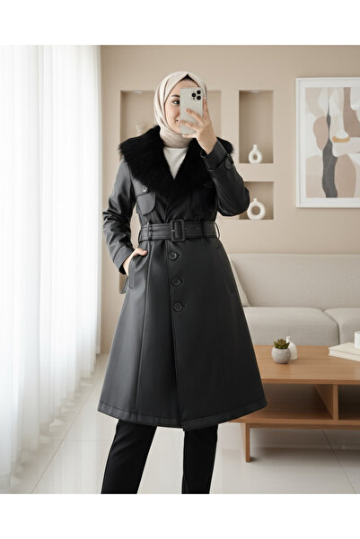 Modamorfo Sheepskin Leather Coat - Black