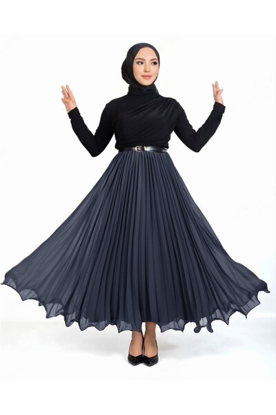 Modamorfo Fusta plisata din sifon cu talie elastica - bleumarin