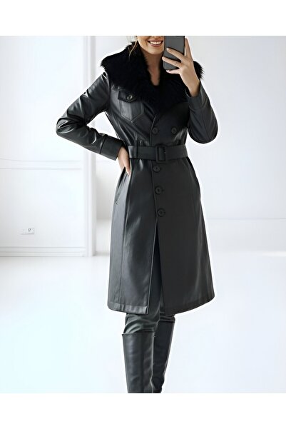Modamorfo Sheepskin Leather Coat - Black
