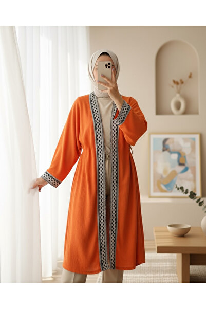 Modamorfo Етнічний довгий кімоно з стрічками - помаранчевий