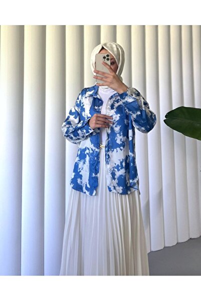 Modamorfo Spray Pattern Satin Shirt - Cobalt