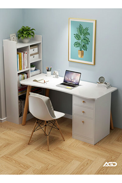 AGD Modern Multi-Functional Home Desk with Drawers & Cabinet, White, 120x60x73 cm