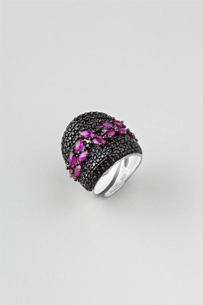 So CHIC... Renkli Taşlı 18 Ayar Beyaz Altın Kaplama Gümüş Yüzük