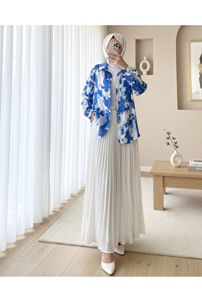 Modamorfo Spray Pattern Satin Shirt - Cobalt