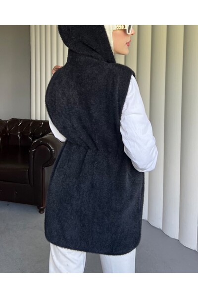 Modamorfo Hooded Pocketed Belted Beard Vest -Black