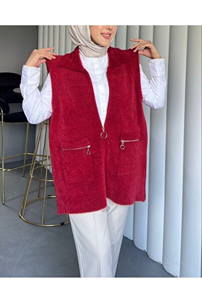 Modamorfo Bearded Vest with Front Zipper Pocket - Red