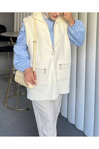 Modamorfo Bearded Vest with Front Zipper Pocket - White