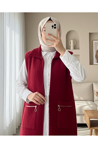 Modamorfo Bearded Vest with Front Zipper Pocket - Red