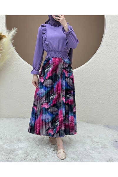 Modamorfo Digitálně potištěná plisovaná sukně - růžová