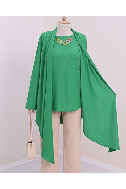 Modamorfo Shawl Collar Asymmetric Cut Necklace Crinkle Tunic