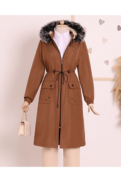 Modamorfo Hooded Bondit Coat with Eyelets on Pockets