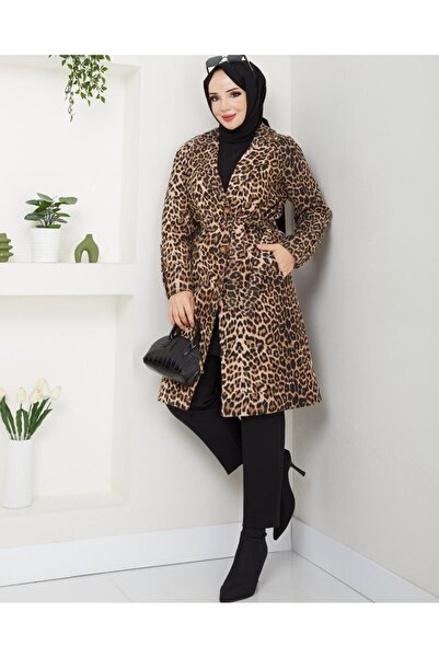 Modamorfo Кашемірна куртка з леопардовим принтом, поясом і кишенями - Леопард