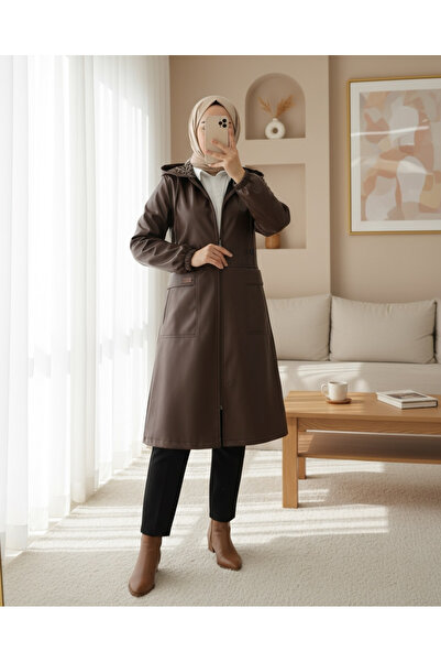 Modamorfo Bag with Zipper Faux Leather Cap - Brown