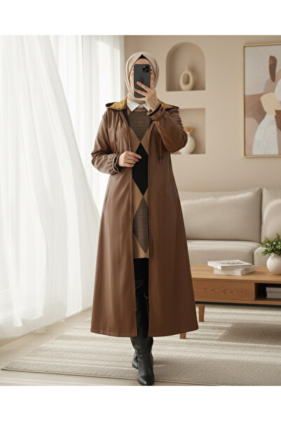 Modamorfo Kožená čepice s kapucí se zipem a elastickými rukávy