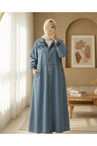 Modamorfo قبعة دينم بياقة مطوية وأزرار وجيوب - أزرق ثلجي