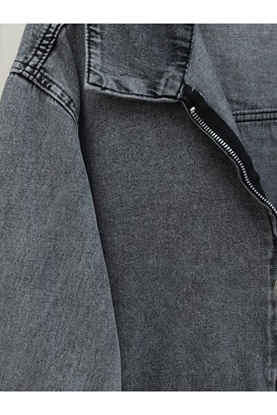 Modamorfo Jeans Set with Zippered Pocket and Stone Detail - Smoked