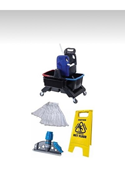 teknotrust UMBEX Çift Kovalı Krom Temizlik Arabası Paspas Arabası Islak Mop S...