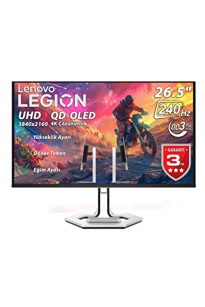 LENOVO Legion Pro 27UD-10 26.5" 0.03ms 240Hz 2xHDMI+DP+USB-C UHD 3840x2160 Pivot QD-OLED Monitör 68CEGACBTK