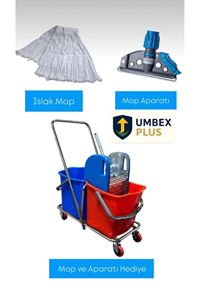 MCK Plus MCK Krom Çift Kovalı Çelik Presli Temizlik Paspas Arabası Temizlik S...