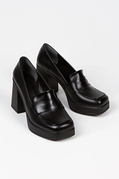 Miss Mitto Жіночі чорні матові лофери нового стилю з квадратним носком, легкі та на високих підборах, зручне взуття